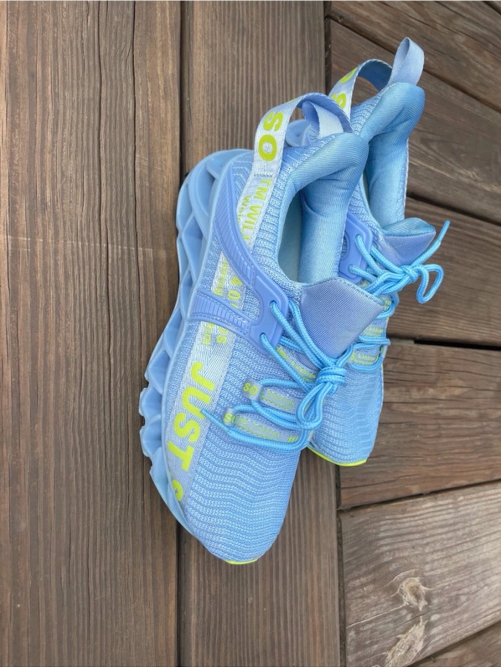 Women’s Lightweight Athletic Sneakers in Sky Blue with Neon Yellow Accents